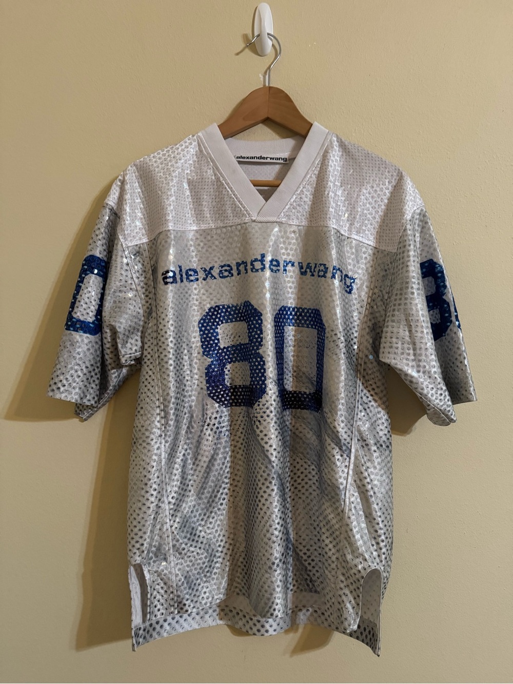 Alexander Wang 80 Football Jersey Sequin Faille Blue XS